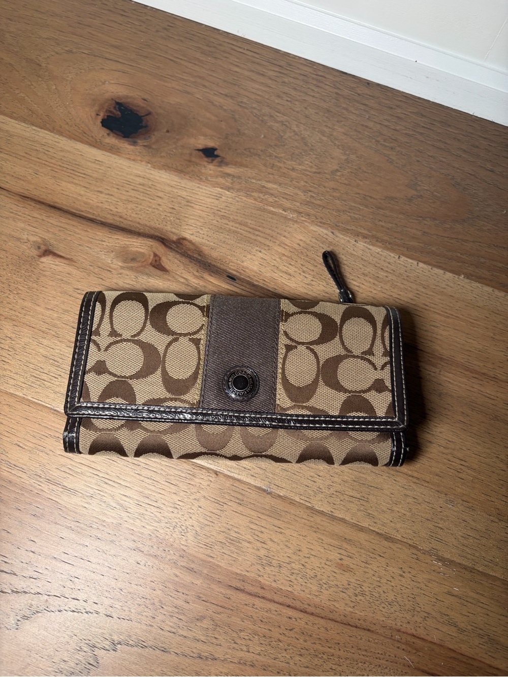 Coach Beige and Brown Signature Continental Wallet